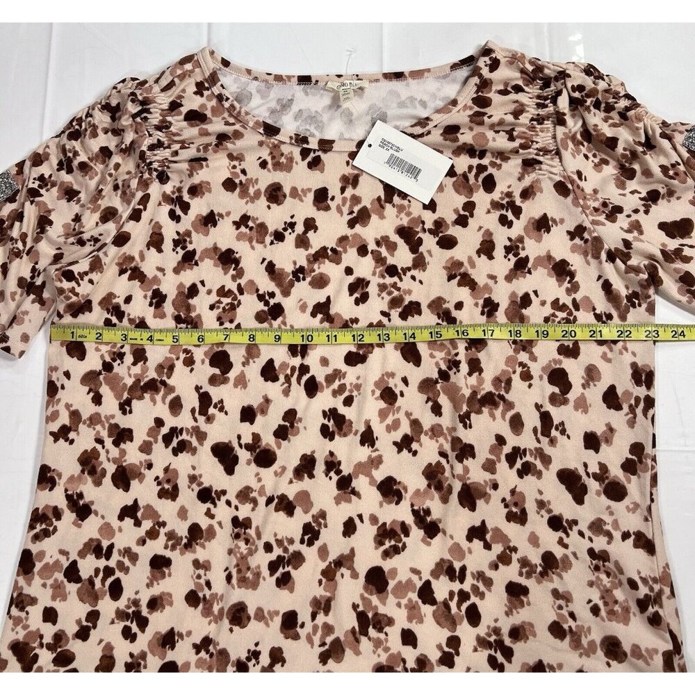 NWT Como Blu Knit Top Animal Print Plus 2X Short Sleeves Rhinestone Stretch - Picture 10 of 13